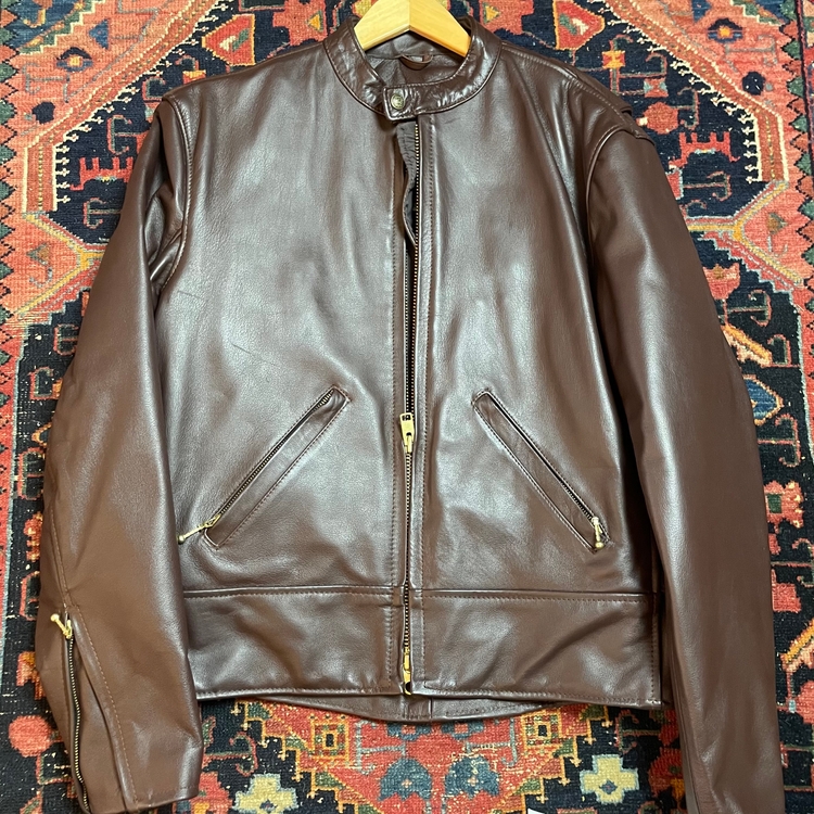Hillside brown horsehide motorcycle jacket w quilted lining (42)