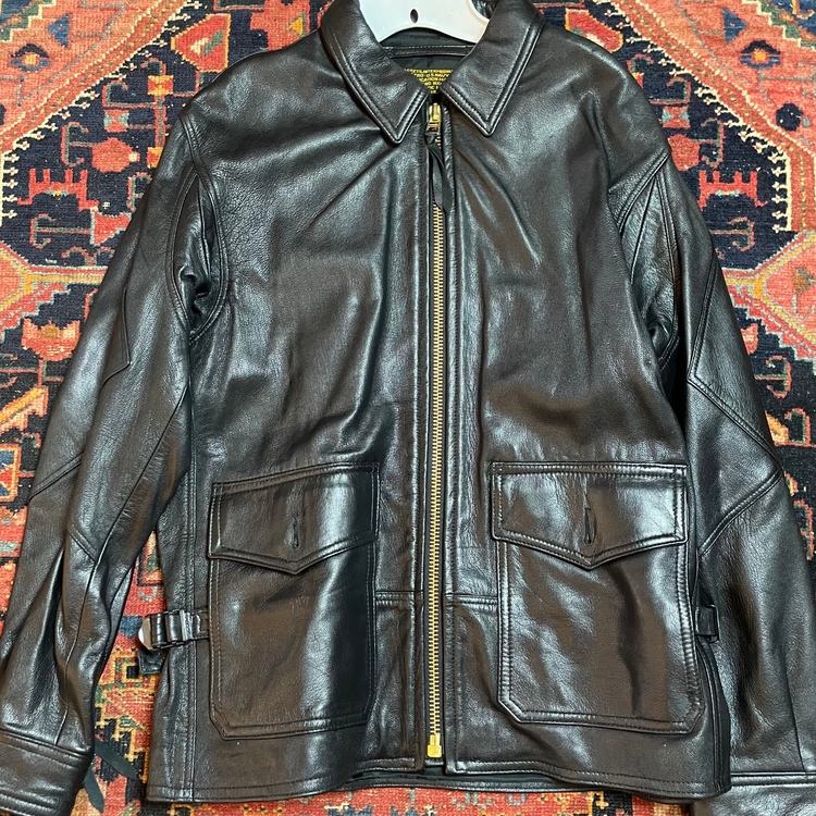 US Navy black leather gold zip jacket (38)