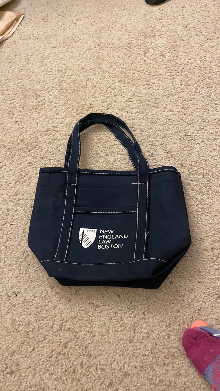Navy Blue Canvas Tote Bag with School Logo - Durable Multi-Pocket Shoulder Bag for Everyday Use