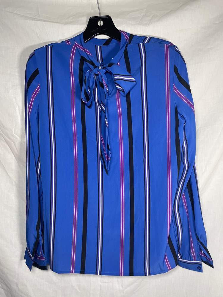 80s Blue Striped Tie Blouse Synchromism Style