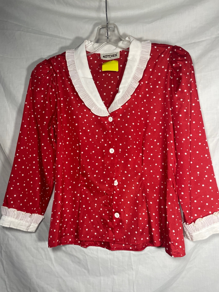 70s Vintage Baroque print Red and white polka dot shirt