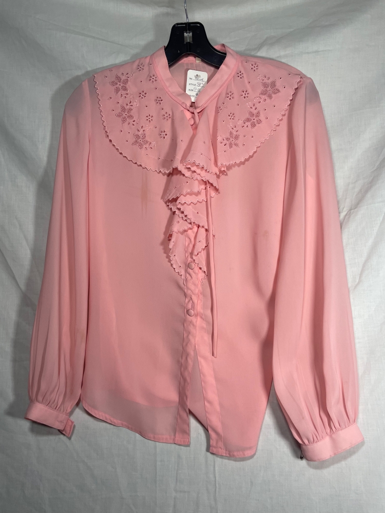 80s Vintage Pink ruffle-neck blouse